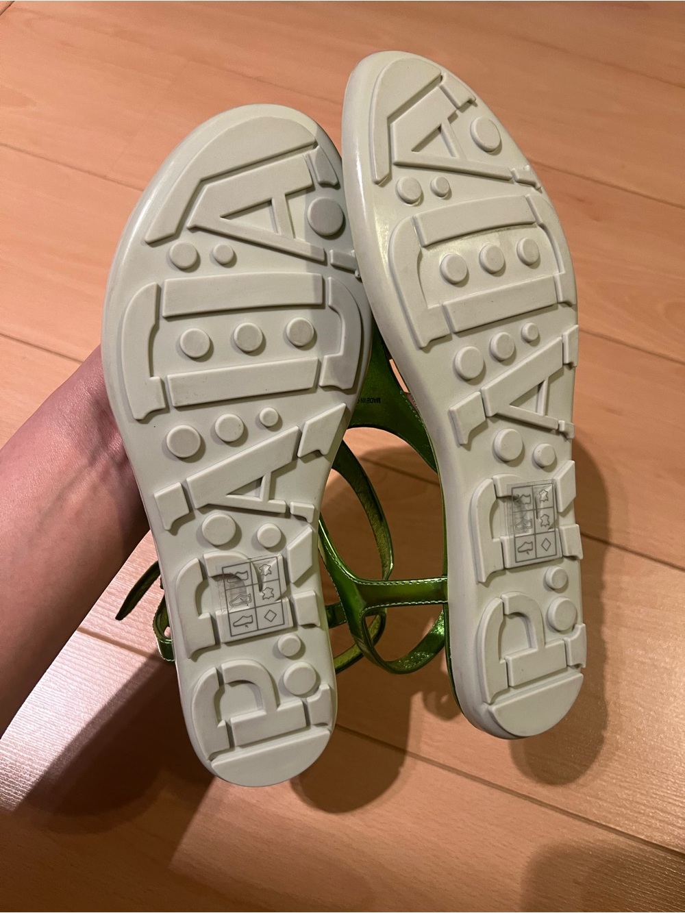 Prada Sport Metallic Lime Green T-Strap Slingback Sandals - Picture 5 of 5